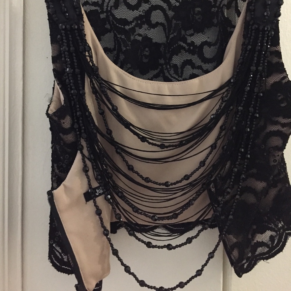 Embroidered black lacy beaded top